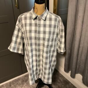 90s vintage saga plaid men’s shirt button up short sleeve size XL 100% cotton